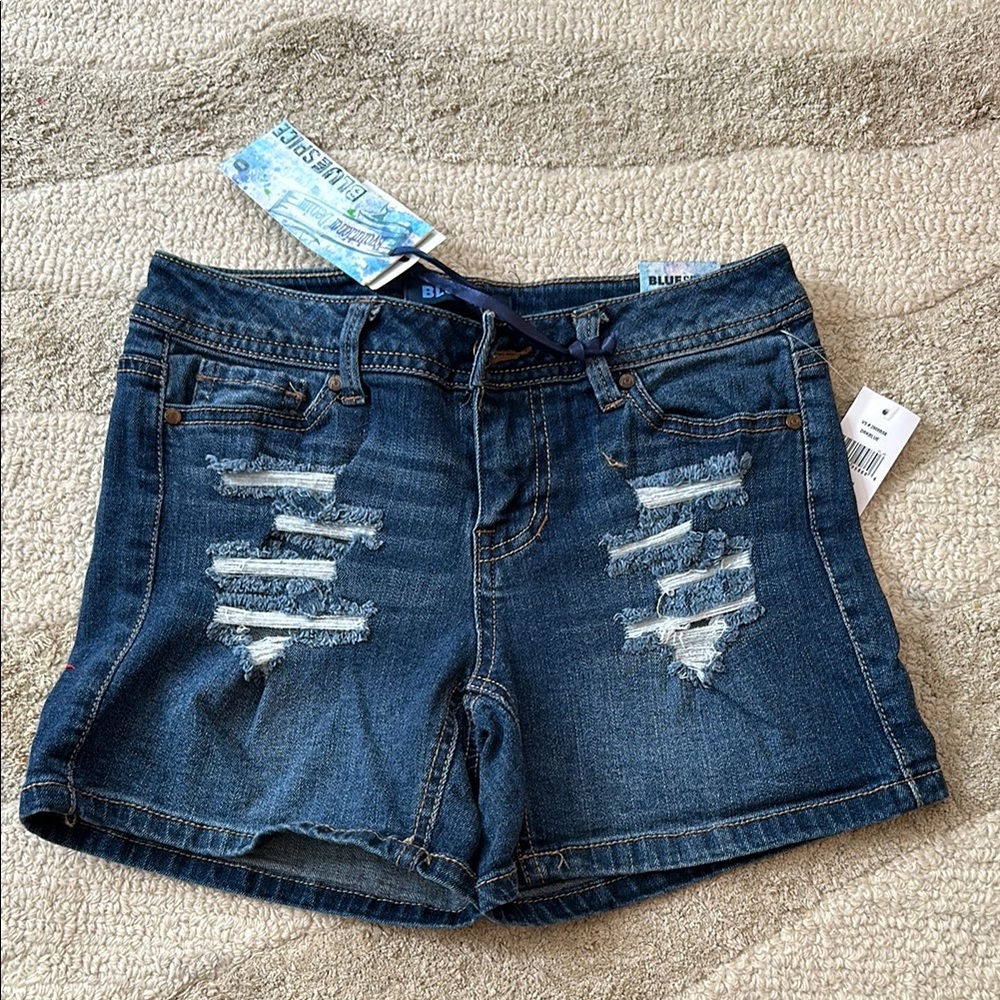 Blue Distressed Denim Shorts